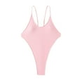thumbnail image 1 of Womens High Cut Swimsuits Sexy Open Back Bikinis One Piece Swimwear Ajdustable Spaghetti Strap Thong Bathing Suit Pink, M, 1 of 5