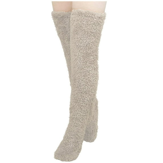 Womens High Fuzzy Socks Over Knee Winter Leg Socks Fleece Over The Knee Boot Stockings Long Warm Leg Warmers