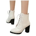 thumbnail image 1 of Womens High Heels Combat Boots 2025 Fashion White Leather Pointed Toe Chunky Block Heeled Mid Calf Short Dress Ankle Booties White Size 10.5, 1 of 8
