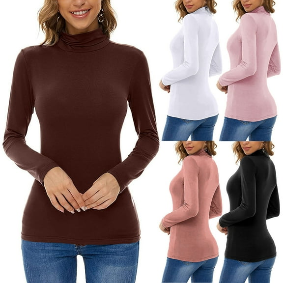 Womens High Neck Base Layer Top Solid Color Warm Comfort Essential For Autumn Winter