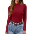 thumbnail image 1 of Womens High Neck Knit Tops Slim Fit Casual Pure Color Base Sweater Turtleneck Ribbed Pullover Long Sleeve Blouse (S, Red), 1 of 6