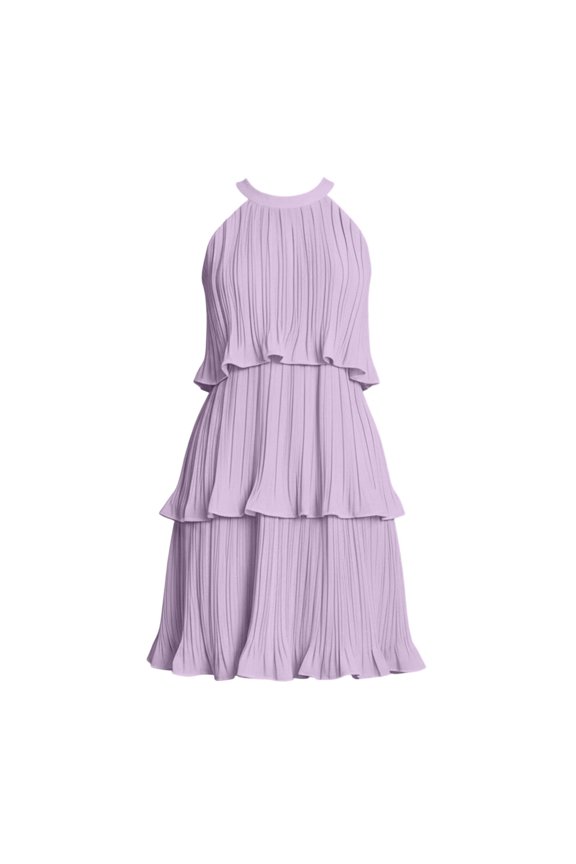 Womens High Neck Pleated Chiffon Dress Three Layer Ruffle Tier Loose Airy Sleeveless Occasion Outfit