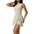 thumbnail image 1 of Womens High Neck Tennis Dress Sleeveless Wrap Skirt Built in Shorts Golf Athletic Dress Oatmeal S, 1 of 9