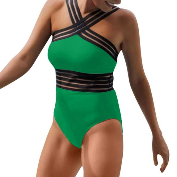 Womens High Neck Tummy Control One Piece Swimsuit - Front Crossover Back Sports Bathing Suit for Swimming, Beach Vacation & Workout