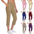 thumbnail image 1 of Womens High Rise Capri Pants for Work Dressy Casual Stretch Slacks with Pockets Business Office Trousers Pull On Cropped Pants,Beige,L, 1 of 8