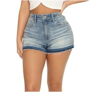 Womens High-Rise Cutoff Jean Short Stretchy Casual Sexy Distressed High Waisted Ripped Frayed Denim Hot Shorts Summer
