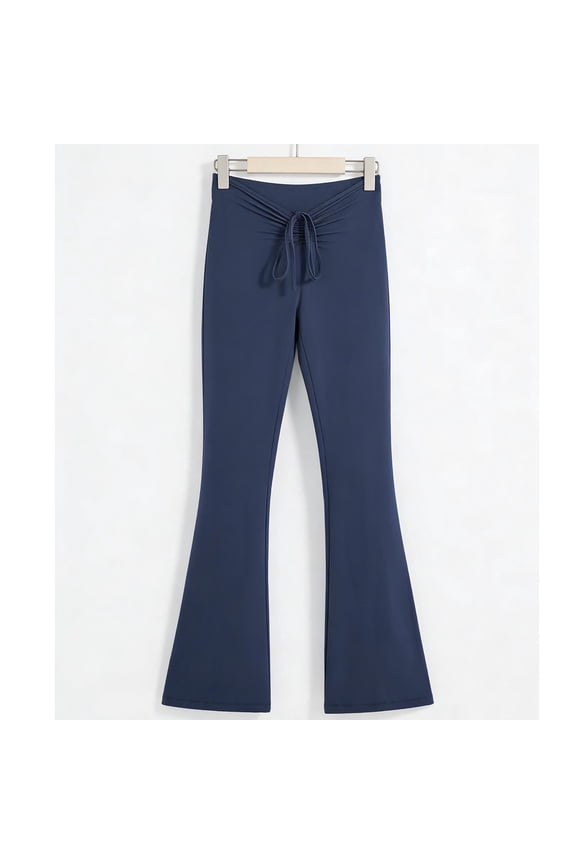 Womens High Rise Flare Pants Stretchy Bootcut Drawstring Waist Casual Yoga Lounge Wide Leg Trousers Blue,Size 2XL