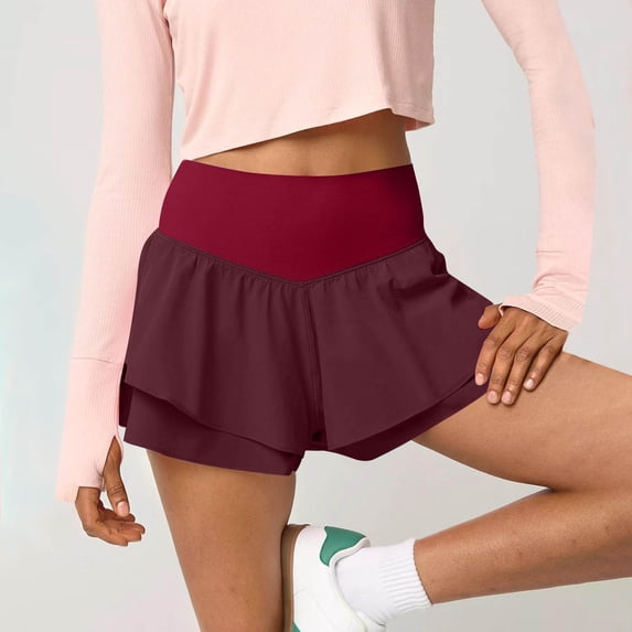 Womens High Rise Shorts Elastic Waisted Ruffledd Hem Wide Leg Summer 2 in 1 Short for Women with Liner