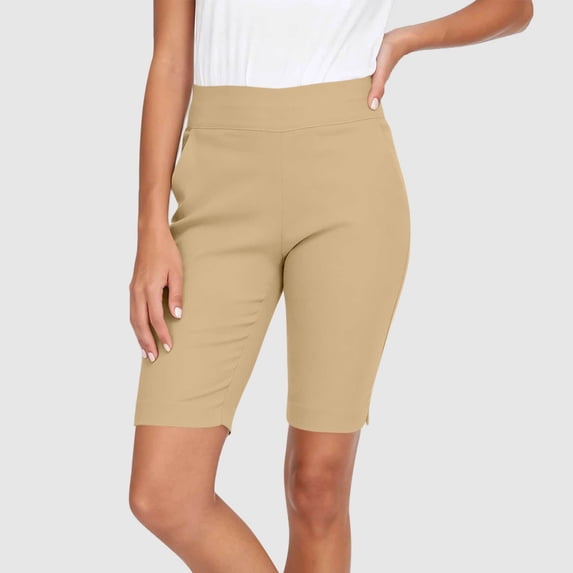 Womens High Rise Shorts with Pockets Elastic Waisted Shorts Side Split Summer Casual Short for Women