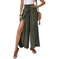 thumbnail image 1 of Womens High Side Split Wide Leg Long Pants Green L, 1 of 9