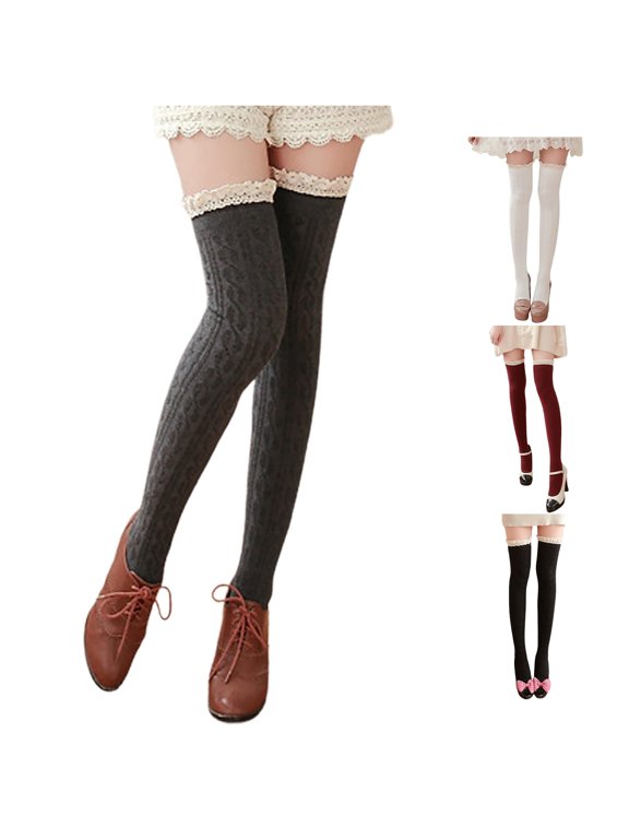 Womens High Socks Opaque Lace Thigh High Stockings Thigts Hosiery Spanks Hosiery