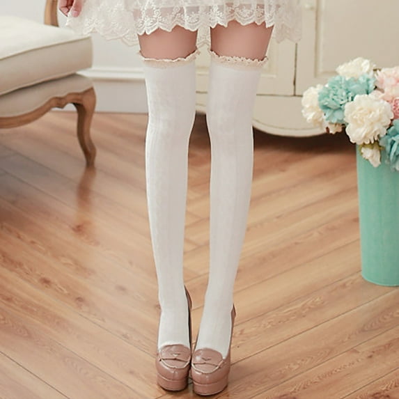 Womens High Socks Opaque Lace Thigh High Stockings Thigts Hosiery Thermal Hose High Waist Control Top Garter Belt Stockings Women's Exotic Apparel And Stockings Top Control Suspenders for Women Winter