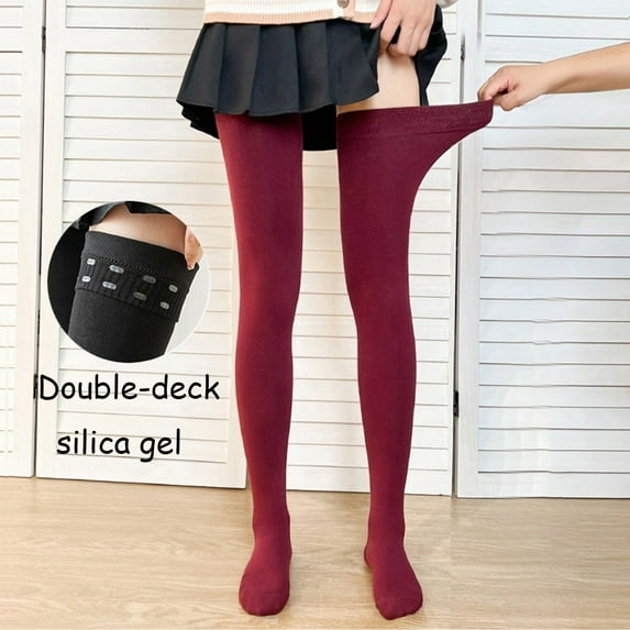 Womens High Socks Opaque Thigh High Stockings Thigts Hosiery With Silicone Vintage Stockings for Women Fishnet Leggings with Lace Top Colorful Tights for Women Champagne Color Pantyhose Old School