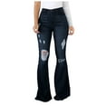 thumbnail image 1 of Womens High Stretch Denim Jeans Ripped Distressed Jeans High Waisted Flare Long Trousers Bell Bottom Jeans for Women Trendy Ripped Denim, 1 of 7