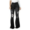 thumbnail image 1 of Womens High Stretch Denim Jeans Ripped Distressed Jeans High Waisted Flare Long Trousers Bell Bottom Jeans for Women Trendy Ripped Denim, 1 of 6