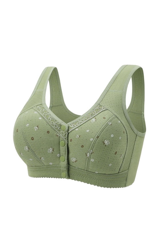 Womens High Support Bras Cotton Front Closure Full Support Bra Sports Bras for Women High Support Green