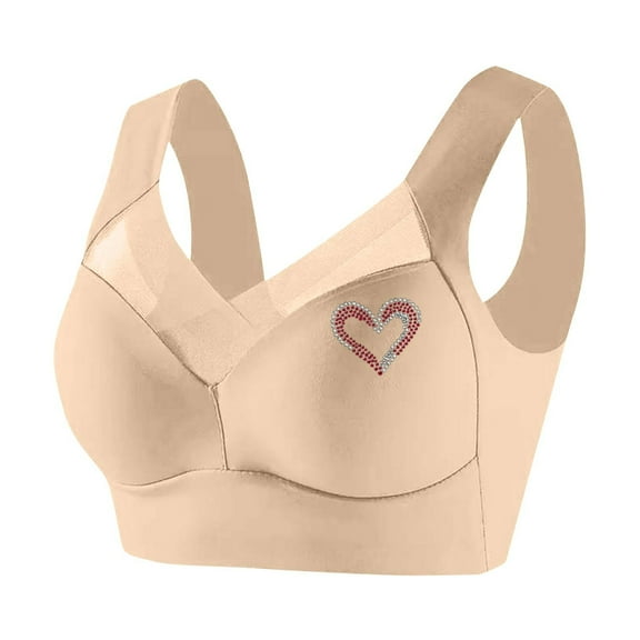 Womens High Support Sports Bra Bras for Women Everyday Support Gathered Bra No Underwire 2025 Wirefree Plus Size Brassiere Soft Comfy Push up Bras Beige 5XL