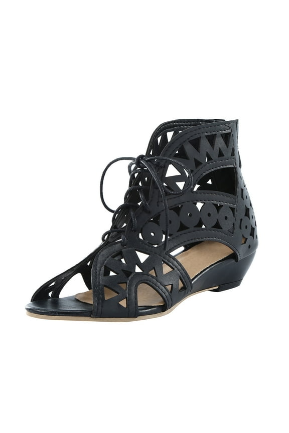 Womens High Top Gladiator Sandals Fashion Hollow Out Breathable Shoes Lace Up Zipper Back Dress Shoes