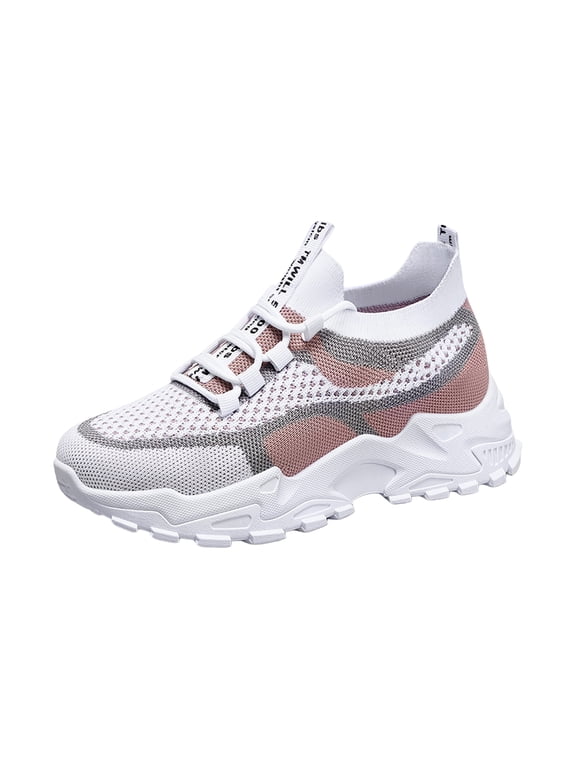 Womens High Top Knit Platform Sneakers, Older Women Lace Up Chunky Sole Casual Walking Shoes, Mesh Breathable Fashion Trainers