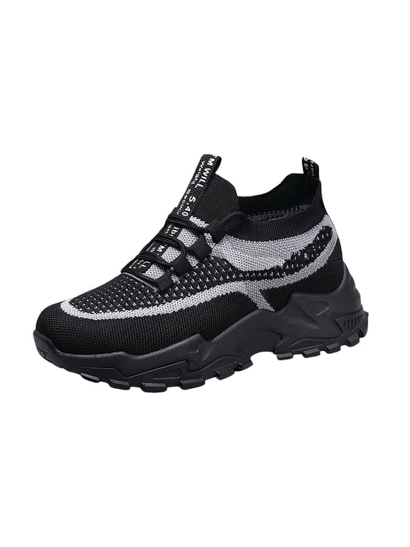Womens High Top Knit Platform Sneakers, Older Women Lace Up Chunky Sole Casual Walking Shoes, Mesh Breathable Fashion Trainers