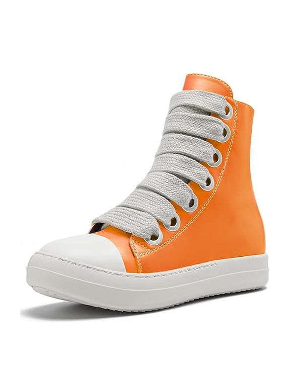Womens High Top Sneakers Thick Shoe Laces PU Leather Comfort Platform Walking Shoes with Zipper