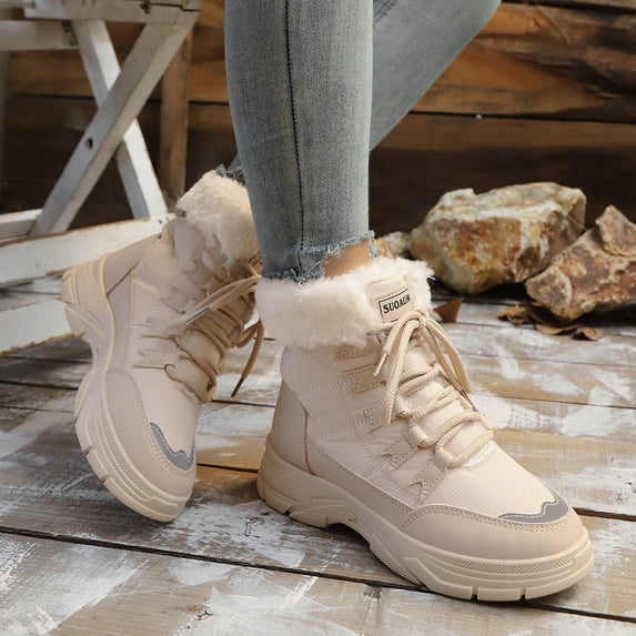Womens High Top Snow Boots Fashion Versatile Minimalist Winter Fleece Lined Warm Outdoor High Shaft Boots For Cold Weather Snow Boots For Women