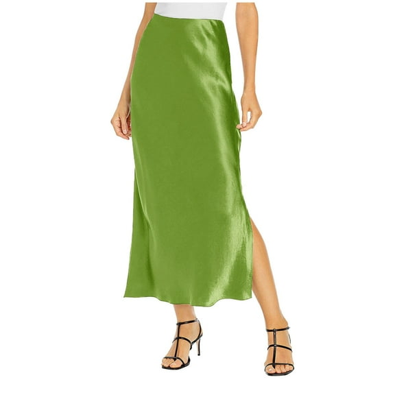 Womens High Waist A-Line Short Skirt - Solid Satin Elastic Waist Elegant Dress for Party/Daily - Size S-XL, Polyester Blend