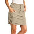 thumbnail image 1 of Womens High Waist Athletic Skort Solid Elastic Drawstring Cargo Mini Skirt with Built-in Shorts Side Pockets for Running Casual Wear Khaki L(L), 1 of 9