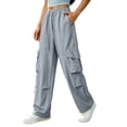 thumbnail image 1 of Womens High Waist Belted Cargo Wide Leg Pants Quick Dry Solid Straight Pockets Casual Long Trousers for Summer Outdoor Streetwear Blue M(M), 1 of 6
