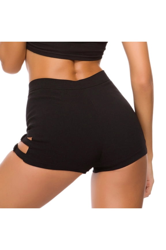 Womens High Waist Black Shorts Goth Punk Dance Shorts Hollowed Out Metal Buckled Party Hot Pant
