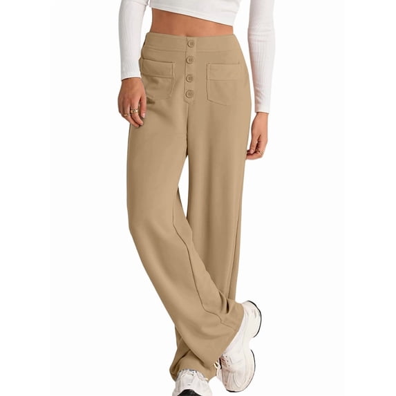 Womens High Waist Button Stretchy Pants Straight Leg Office Dress Pant Casual Trousers with Pocket Camel Color 5XL