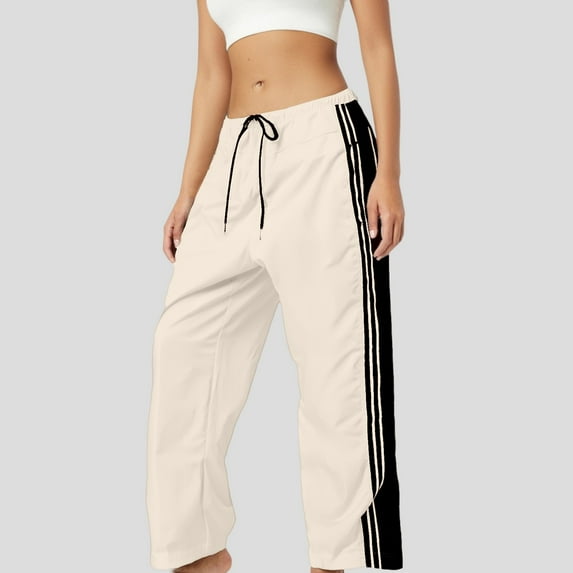 Womens High Waist Casual Pants Elastic Waist Straight Leg Sweatpants Lightweight Drawstring Trendy Relaxed Fit Trousers with Pockets