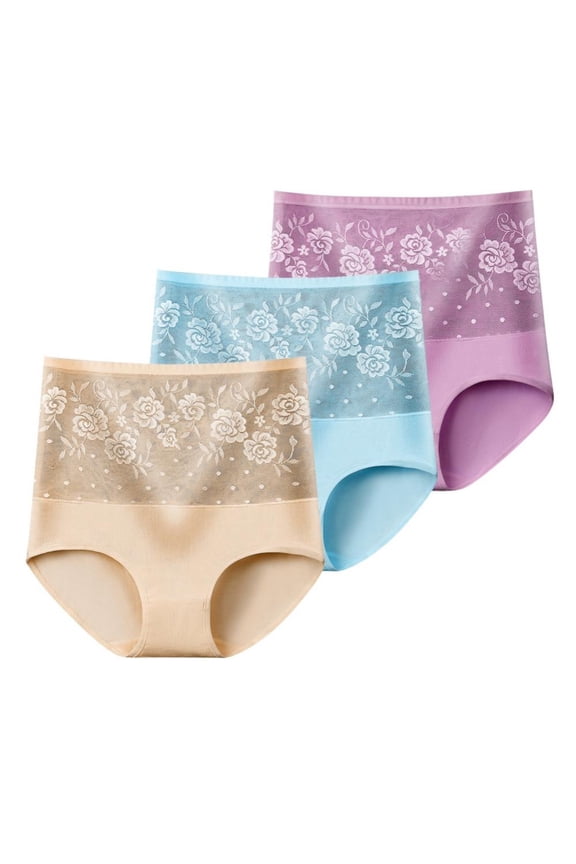 Womens High Waist Cotton Briefs Underwear Tummy Control C-section Recovery Soft Stretch Panties(3-Packs)