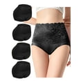 thumbnail image 1 of Womens High Waist Cotton Underwear Solid Color Lace Brief Panties 4 Pack Full Cover Recovery Soft Stretch Panties Underwear, 1 of 8