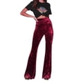 thumbnail image 1 of Womens High Waist Crushed Velvet Flare Pants Ladies Casual Bell Bottoms Trousers, 1 of 5
