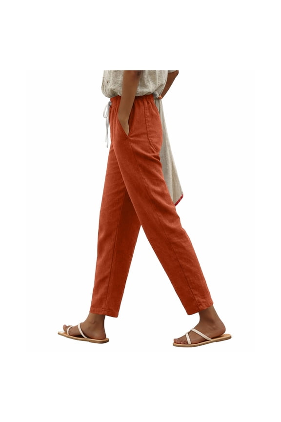 Womens High Waist Drawstring Elastic Waist Pants Loose Fit Solid Color Casual Trousers for Daily Wear and Vacation, Size S-2XL