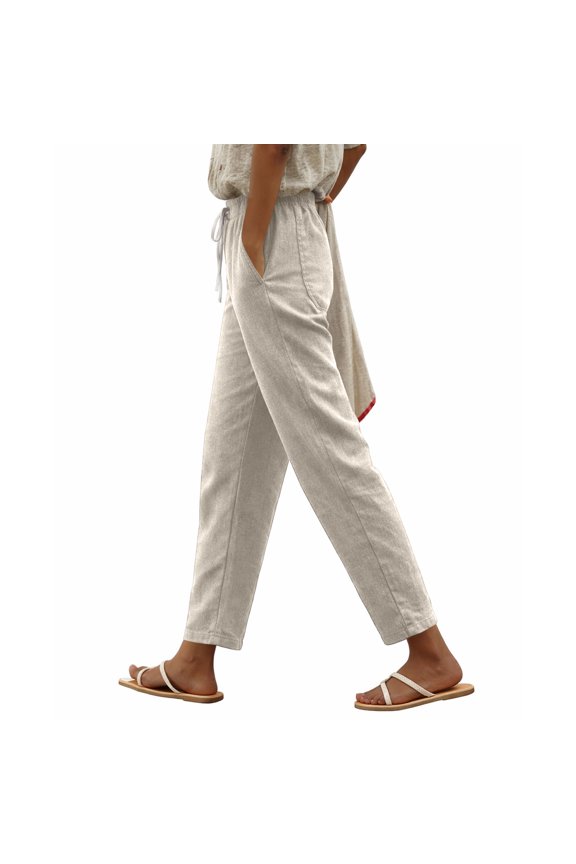Womens High Waist Drawstring Elastic Waist Pants Loose Fit Solid Color Casual Trousers for Daily Wear and Vacation, Size S-2XL