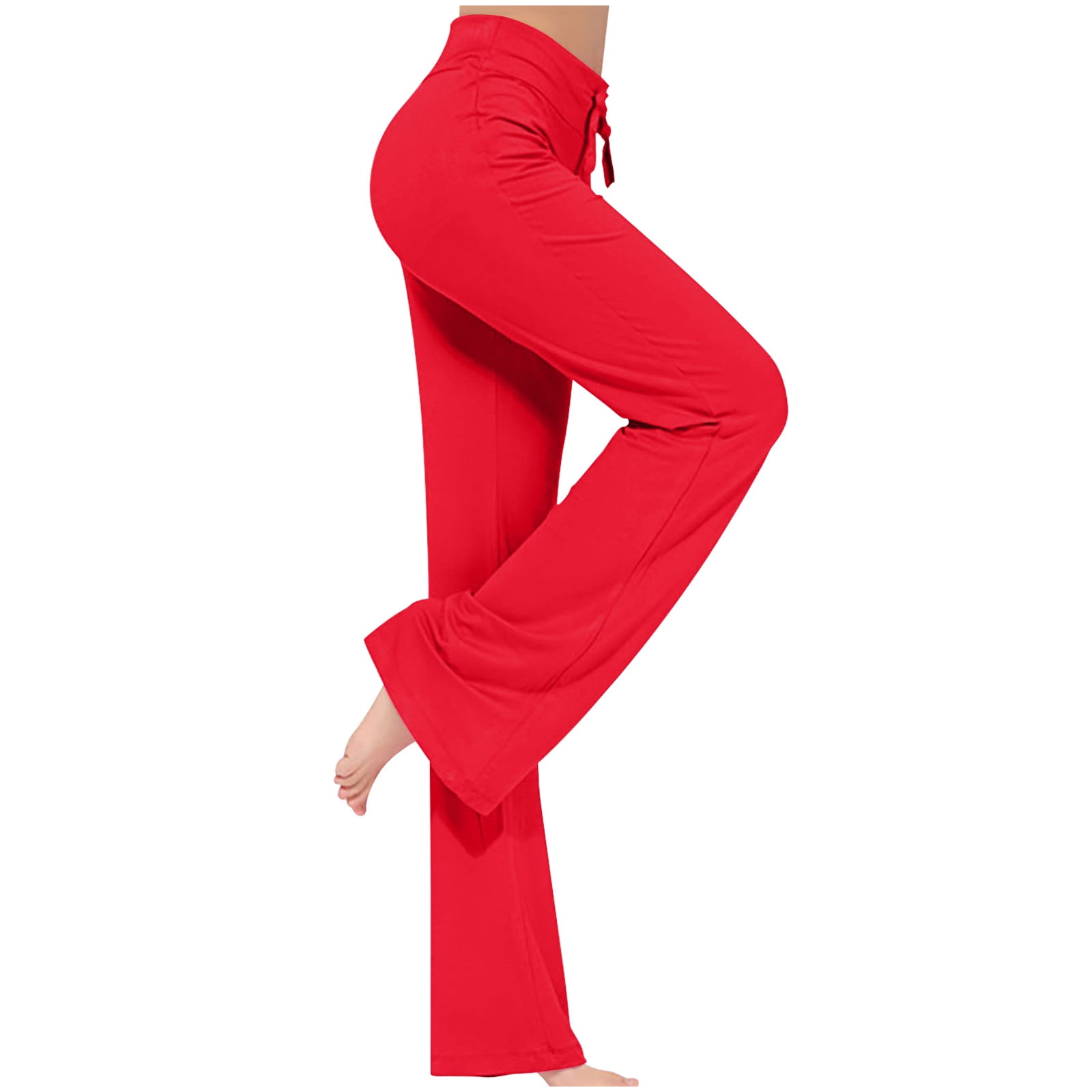 Womens High Waist Drawstring Flare Leg Pants Plus Size Solid Color Yoga  Bell Bottom Trousers Tummy Control Slim Fit Sweatpants 