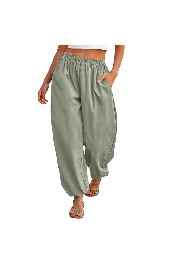 Womens High Waist Drawstring Harem Pants Loose Fit Casual Quick Dry Cargo Trousers with Pockets for Daily Outdoor Travel Wear, Size S-2XL