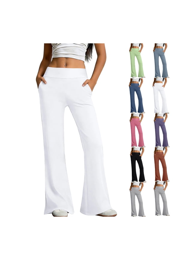 Womens High Waist Dress Pants Business Casual Work Pants Stretchy Bootcut Pull On Slacks Office Trousers Pockets White XL