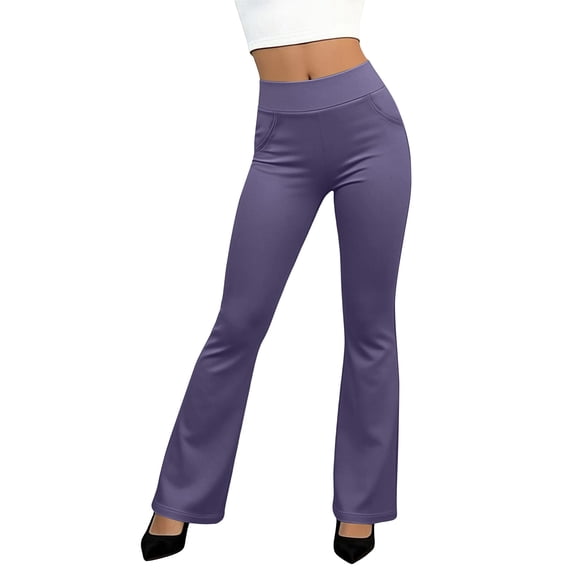 Womens High Waist Dress Pants Business Casual Work Pants Stretchy Bootcut Pull On Slacks Office Trousers with Pockets Purple M