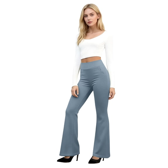 Womens High Waist Dress Pants Business Casual Work Pants Stretchy Bootcut Pull On Slacks Office Trousers with Pockets Sky Blue L