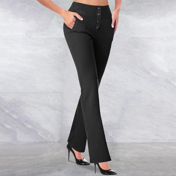 Womens High Waist Dress Pants Stretchy Business Work Casual Trousers with Pockets Yoga Office Pants Black M