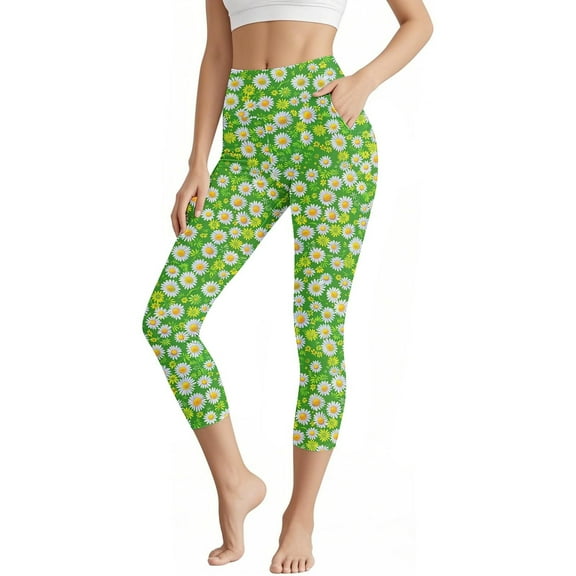 Womens High Waist Floral Printed Work Out Yoga Capri Pants Elastic Body-Shaping Yoga Pants Base Layer Pants
