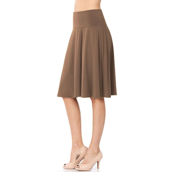 Womens High Waist Fold Over A-Line Flared Midi Swing Skirt