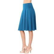Womens High Waist Fold Over A-Line Flared Midi Swing Skirt