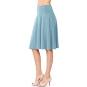 Womens High Waist Fold Over A-Line Flared Midi Swing Skirt