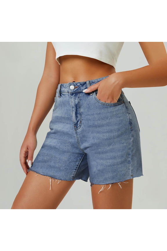 Womens High Waist Jean Shorts Wide Straight Leg Microelastic Long Denim Mom Shorts Womens Tunic Tops Short Sleeve Winter Shorts for Women Paper Bag Shorts Women Womens 2 in 1 Double Layer Running Yoga