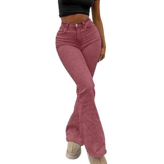Womens High Waist Jeans Stretch Soft Denim Bell Bottom Fitted Fashion Straight Leg Pants with Pockets 2026