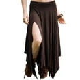 thumbnail image 1 of Womens High Waist Maxi Skirt Side Slit A-Line Flared Solid Color Casual Skirt Coffee, 1 of 5